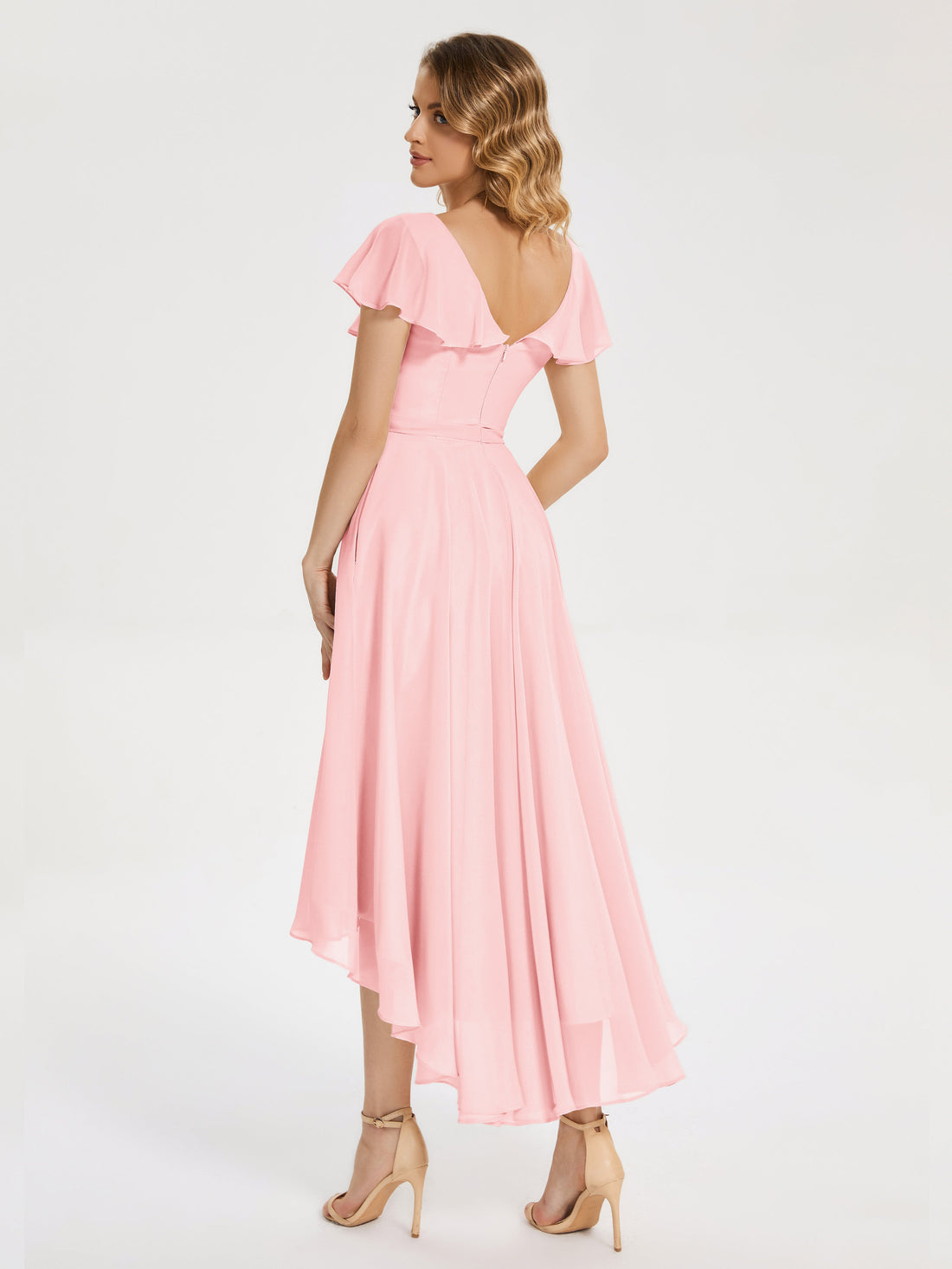 Pleated Sweetheart Neck Lace Ruffles Chiffon Dress Sage