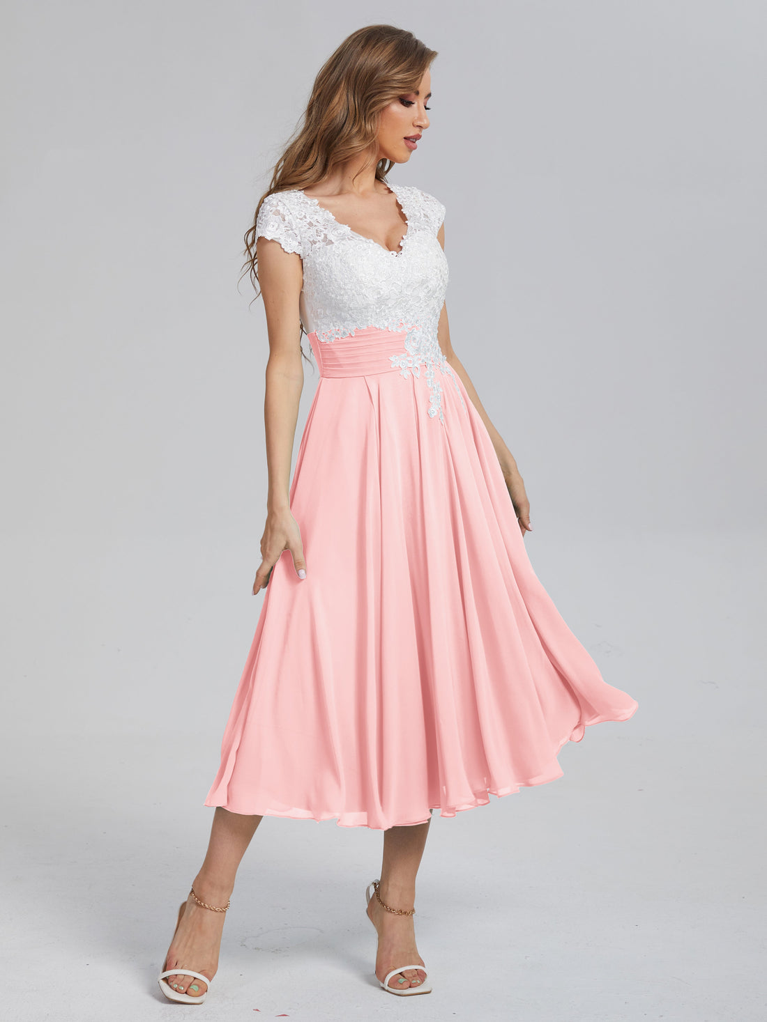 Cicinia Dusty Sage Mother Of The Bride Dress Long Lace Chiffon A-line Tea Length Cap Sleeves Chic