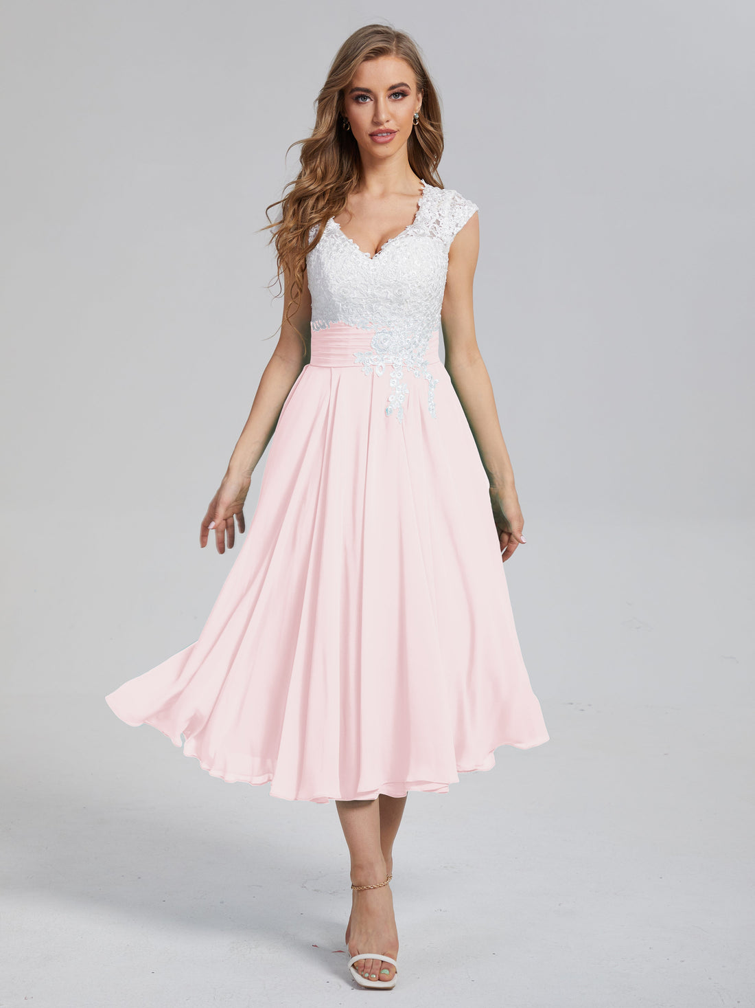 Cicinia Blushing Pink Mother Of The Bride Dress Plus Size Long Chiffon Appliques Lace A-line Ankle Length