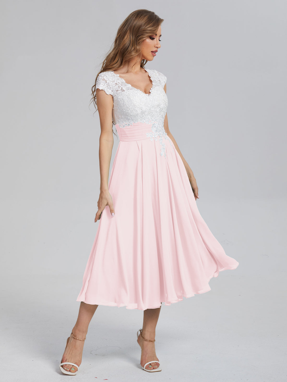 Tea-Length Chiffon Lace Dress Moss main image 1