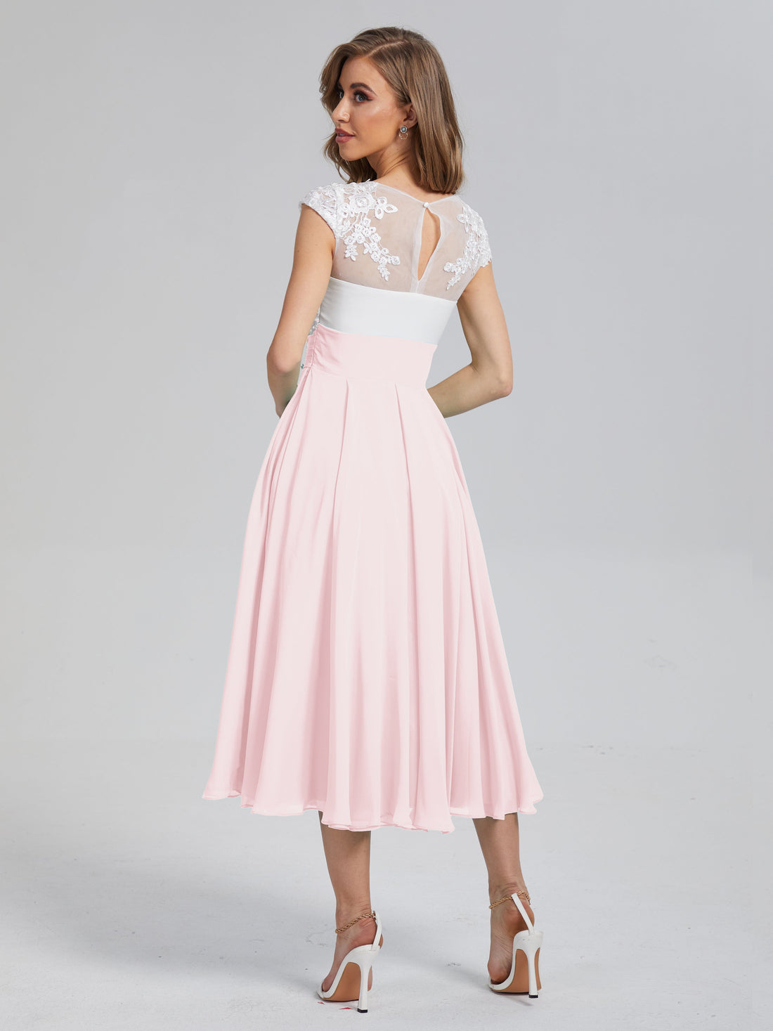 Cicinia Blushing Pink Mother Of The Bride Dress Plus Size Long Lace Chiffon Ankle Length Flutter Sleeves main image 1