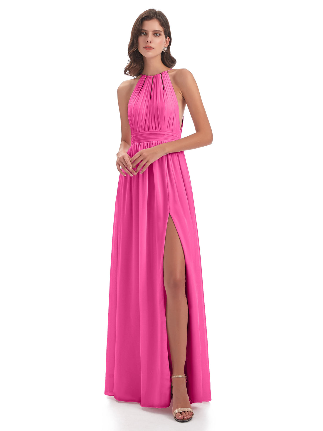 Sheath/Column Halter Slit Maxi Dresses Long Bridesmaid Dresses