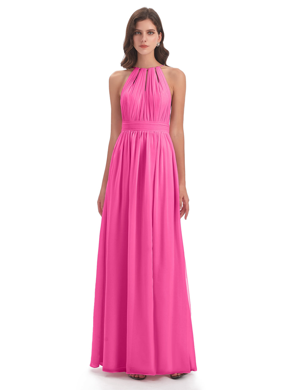Simple Chiffon Halter Dress for Bridesmaid with Slit Turquoise