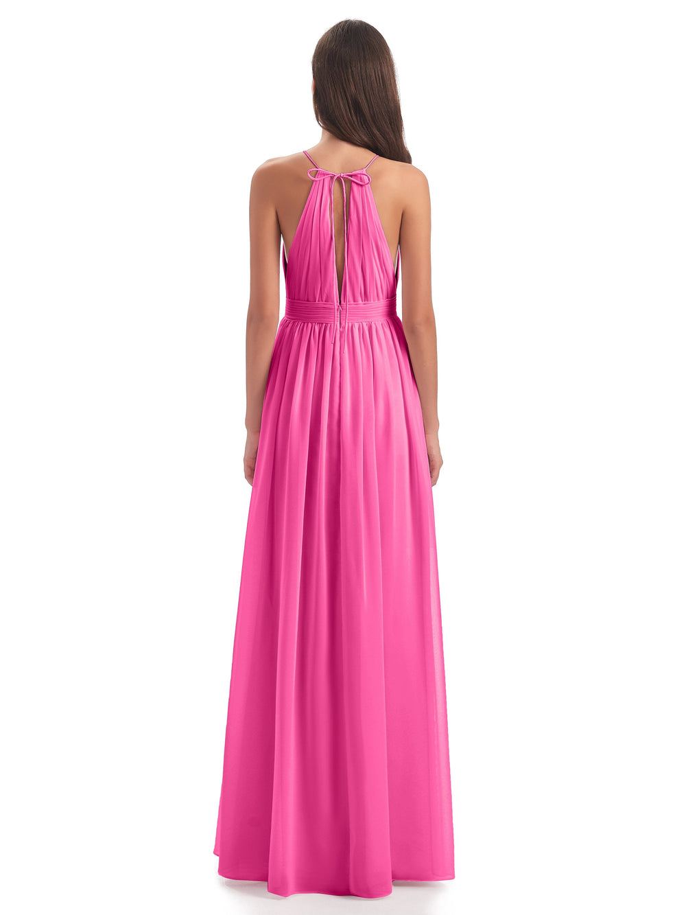 Simple Chiffon Halter Dress for Bridesmaid with Slit Cabernet