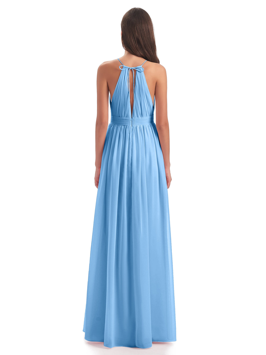 Halter Chiffon Bridesmaid Dress with Slit Turquoise