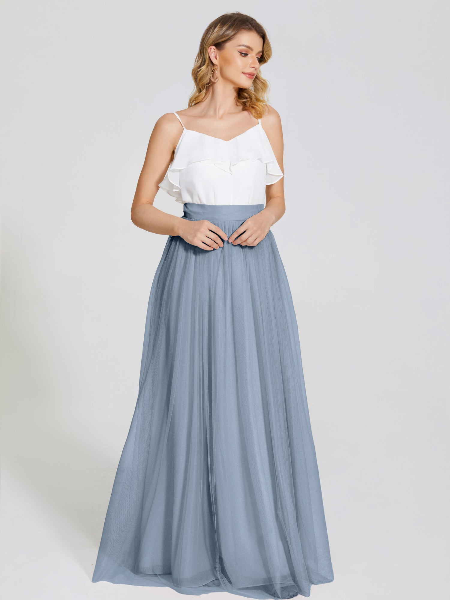 Champagne Bridal Skirt, Tulle Long Wedding Skirt, Silk Lined
