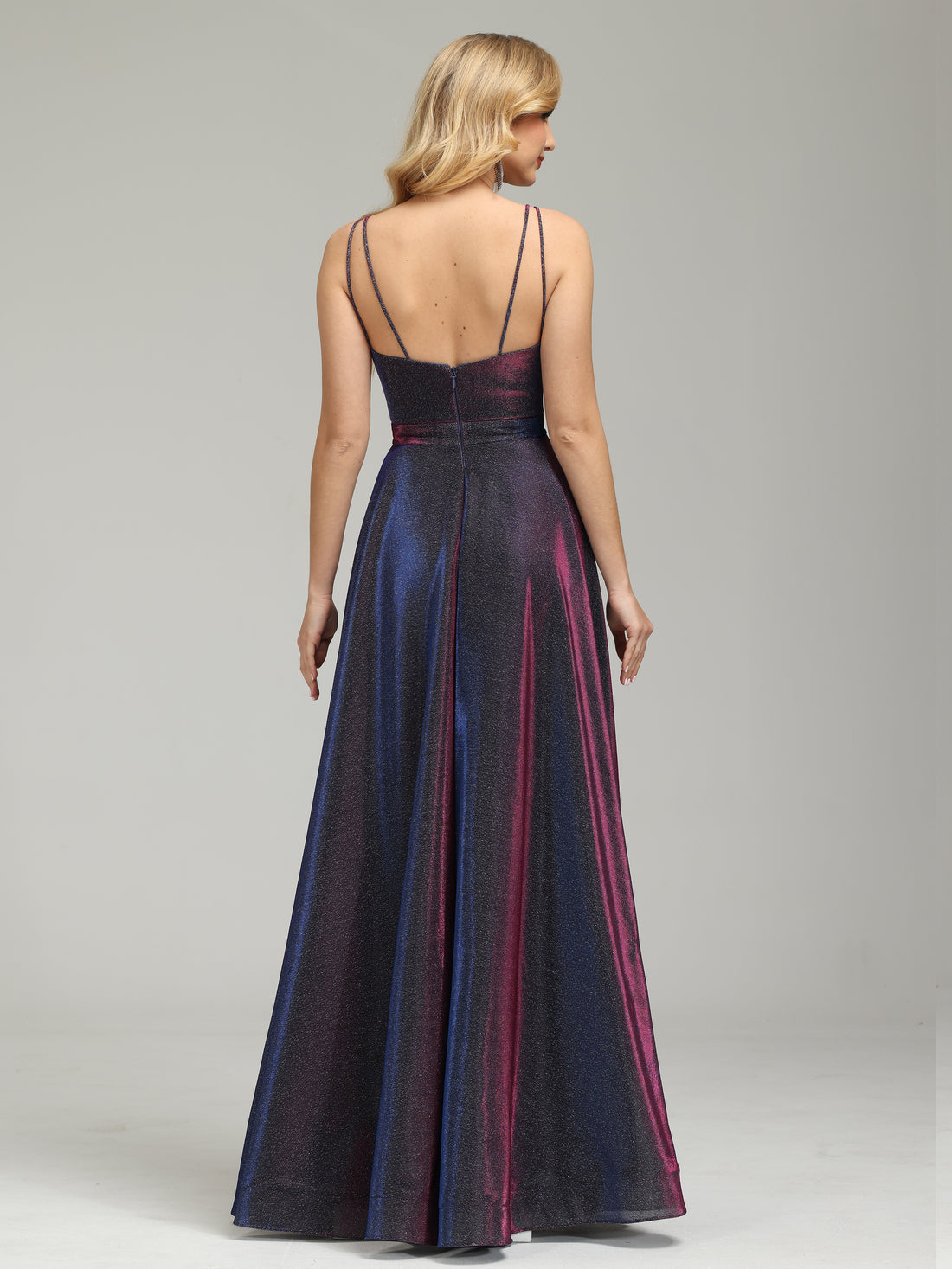 Starps V-Neck Split Prom Dress Long Sleevesless Evening Party Gowns