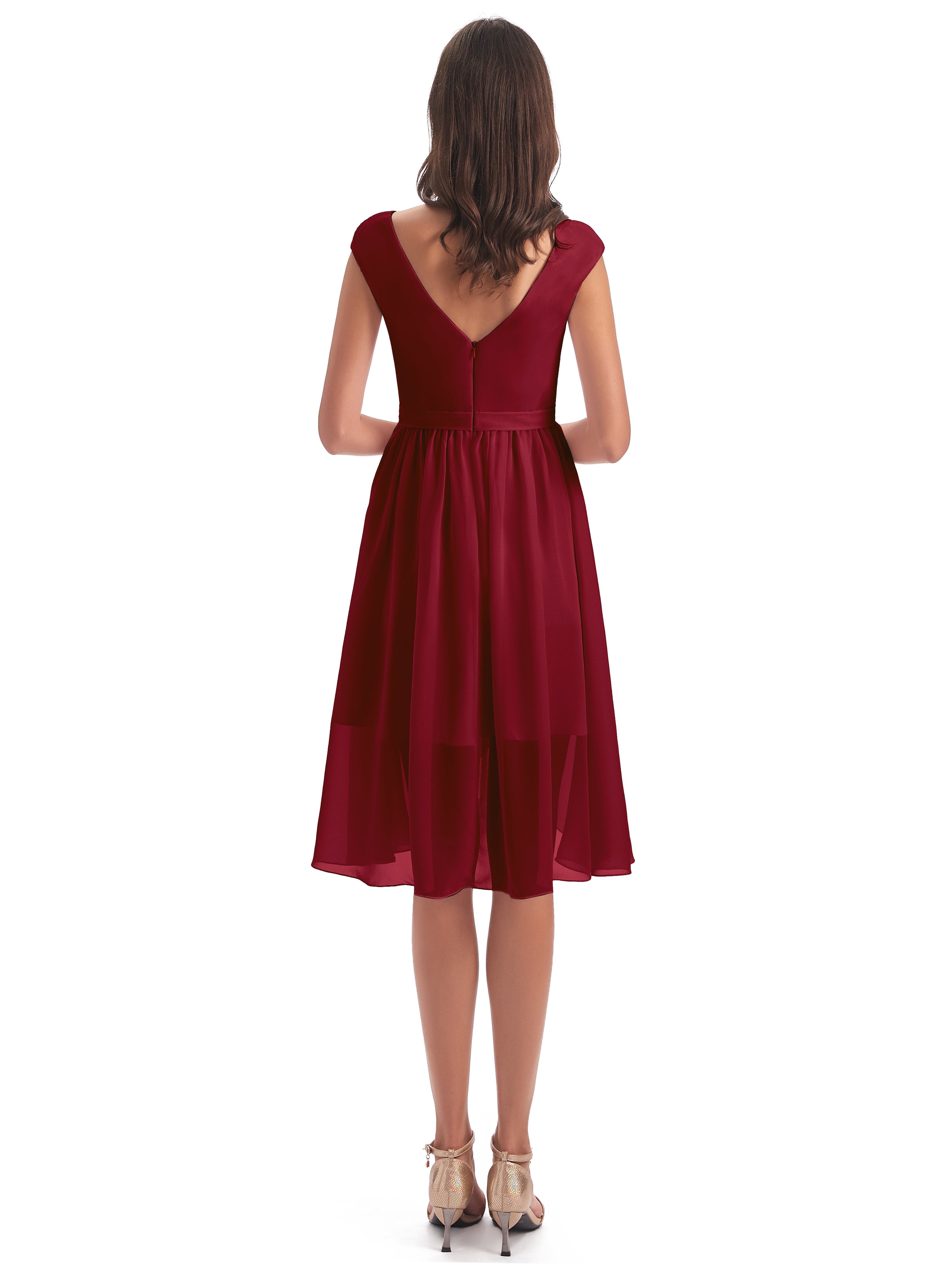 Burgundy bridesmaid dresses knee length hotsell