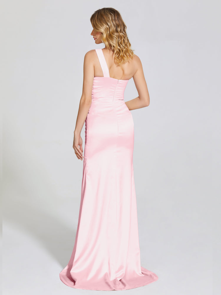 Ruched Center Bust Sweetheart Satin Boho Bridesmaid Dresses