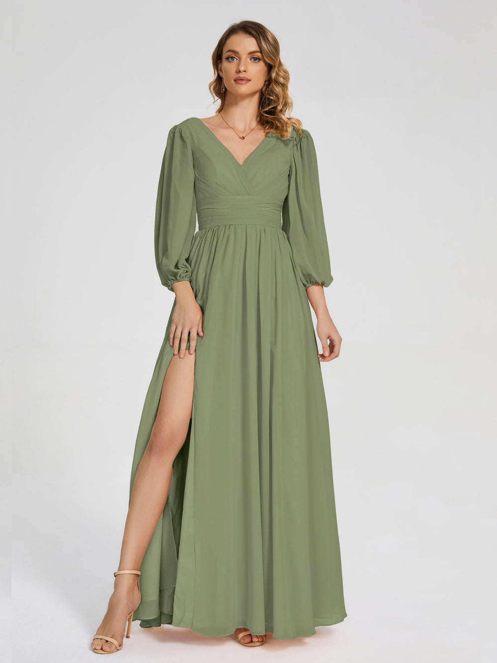 A-Line/Princess Sweetheart Long Sleeves Split Side Floral Bridesmaid Dresses