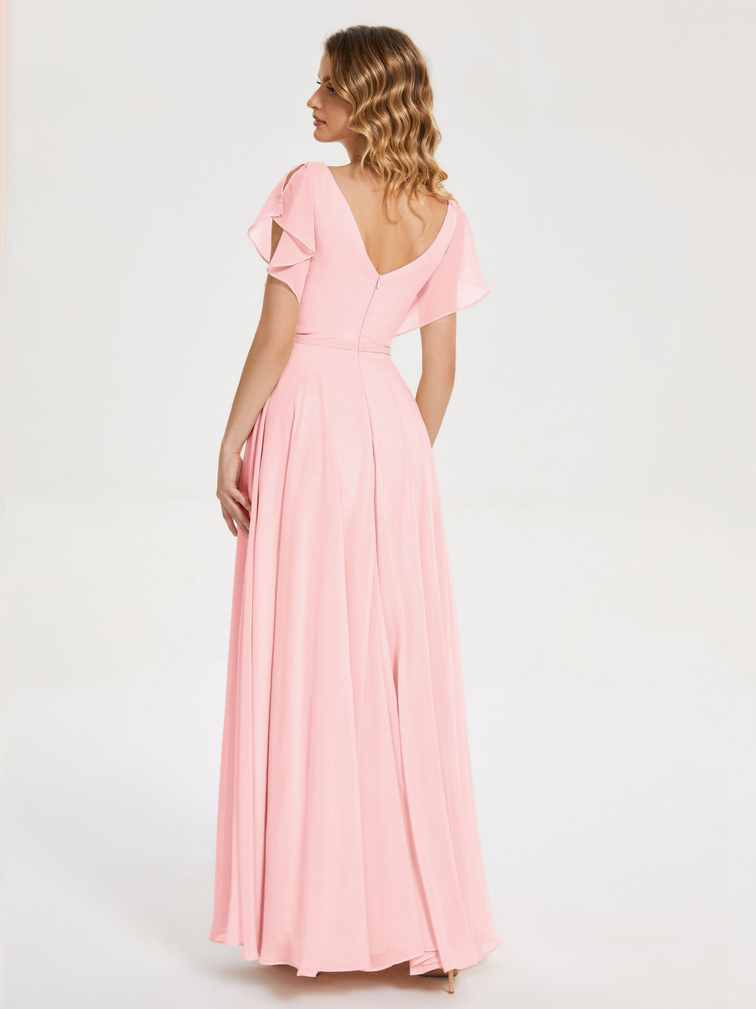 Emma Floor Length V Neck Split Chiffon Bridesmaid Dresses