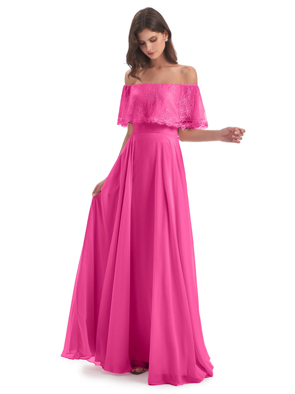 Layla Off The Shoulder Long Fashion Lace/Chiffon Bridesmaid Dresses