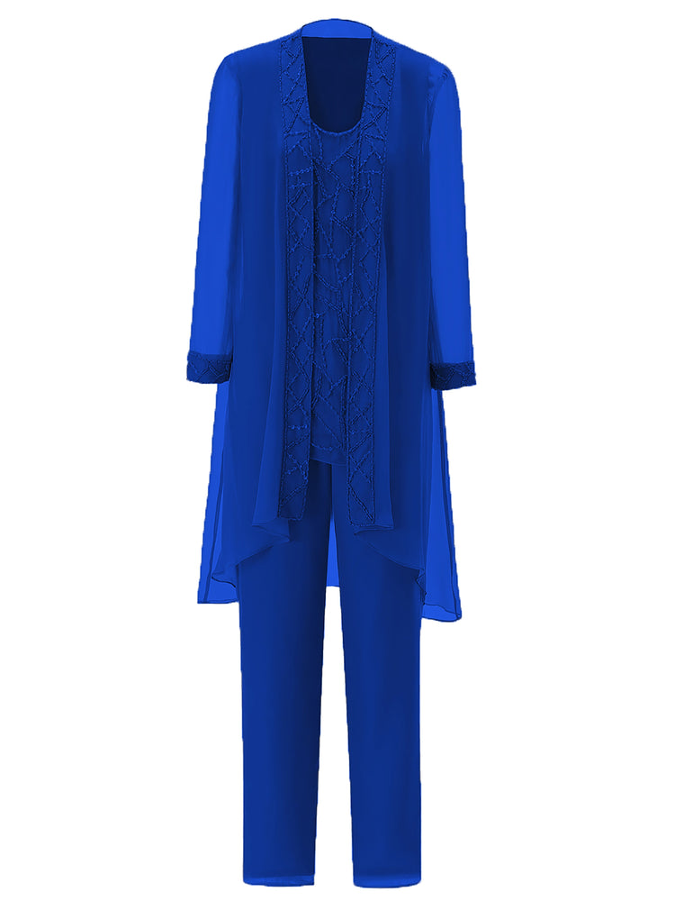 Cicinia Royal Blue Plus Size Mother Of The Bride Pant Suits With Jacket Chiffon 3 Pieces Elegant