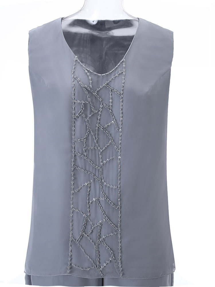 Cicinia Steel Grey Mother Of The Bride Pant Suits Plus Size Chiffon Round Neckline Half Sleeves 2 Pieces