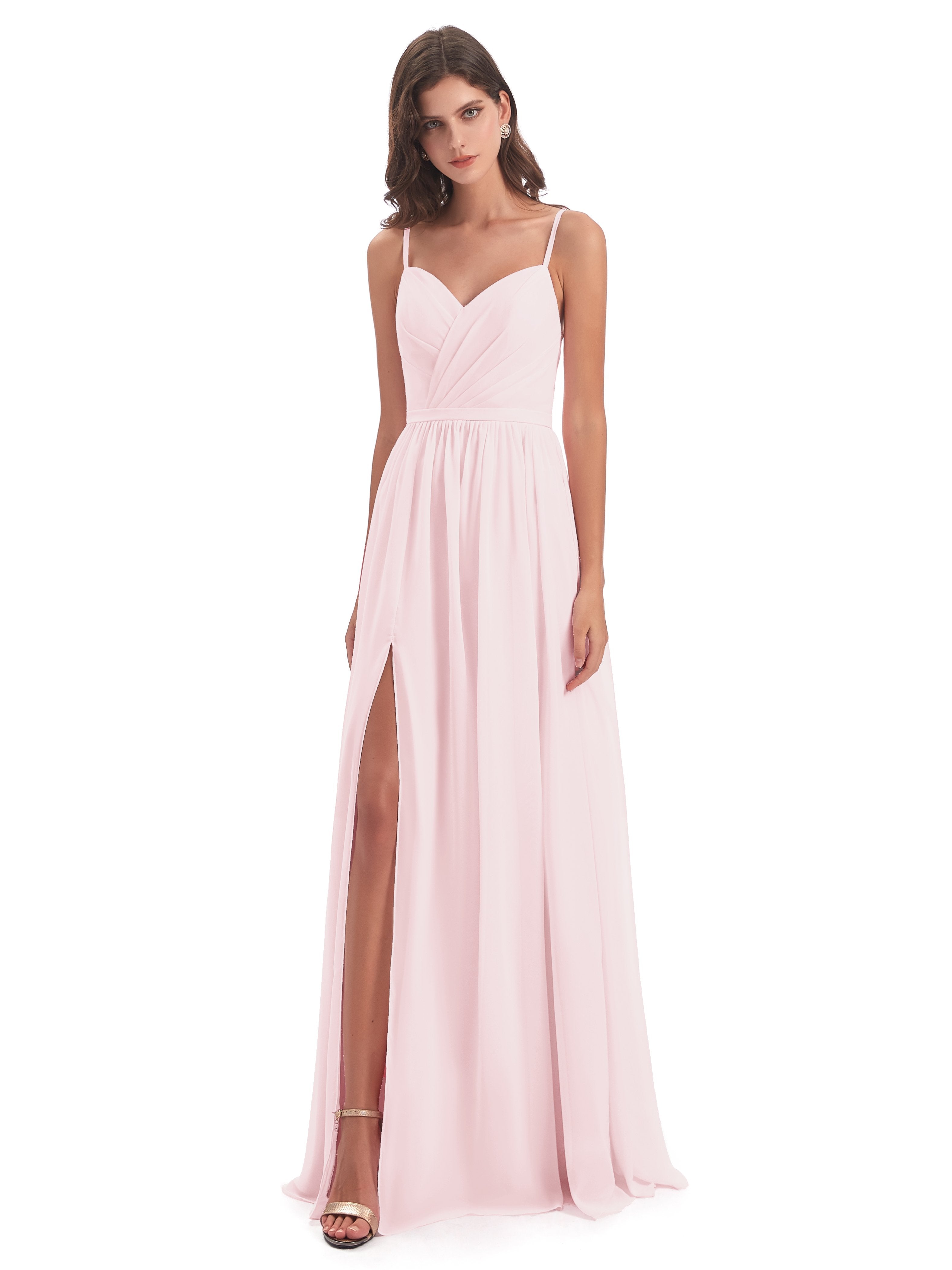 Lotte Spaghetti Straps Floor Length Chiffon Bridesmaid Dresses 1689