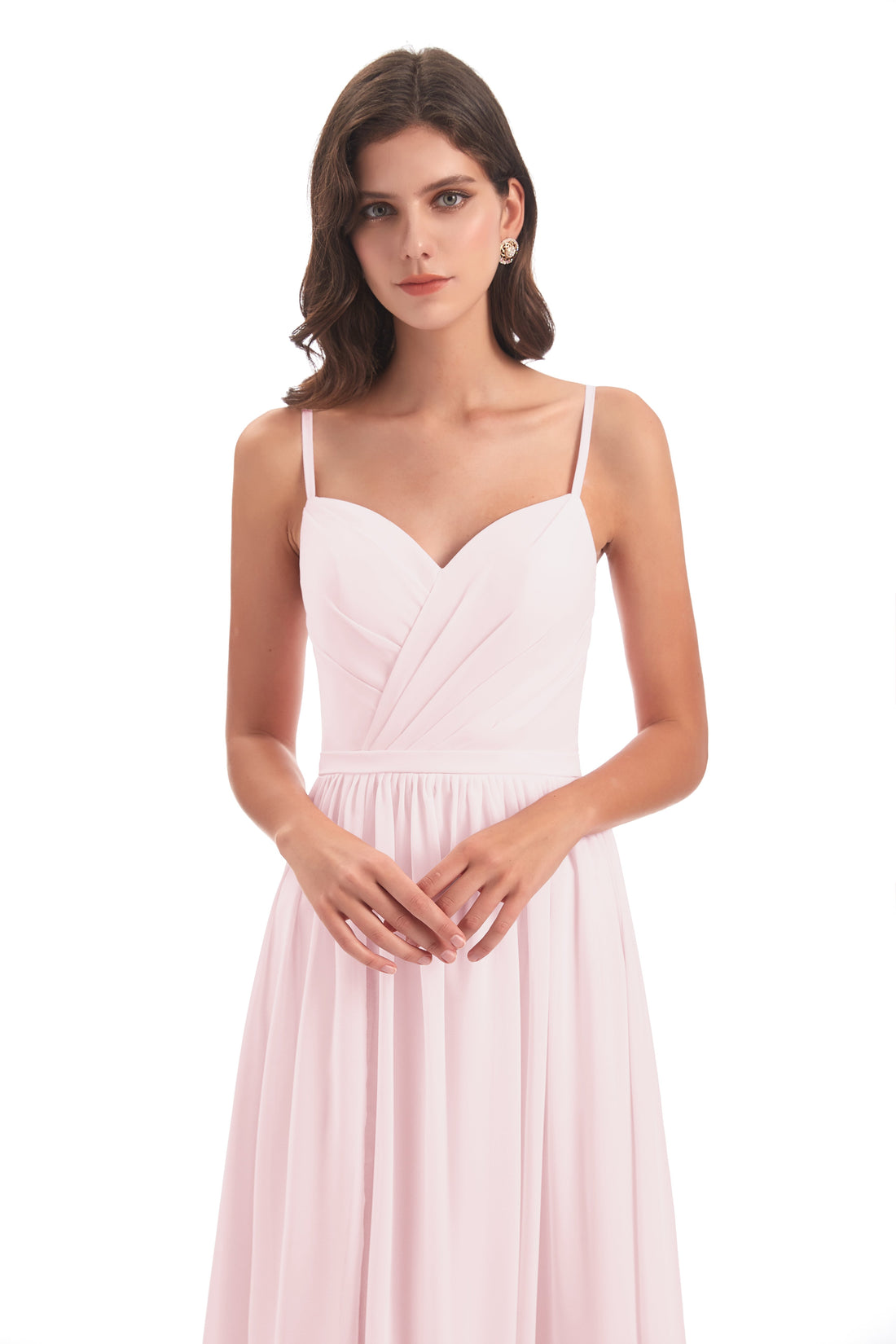 Chiffon Dresses with Spaghetti Straps and Pocket Blushing Pink