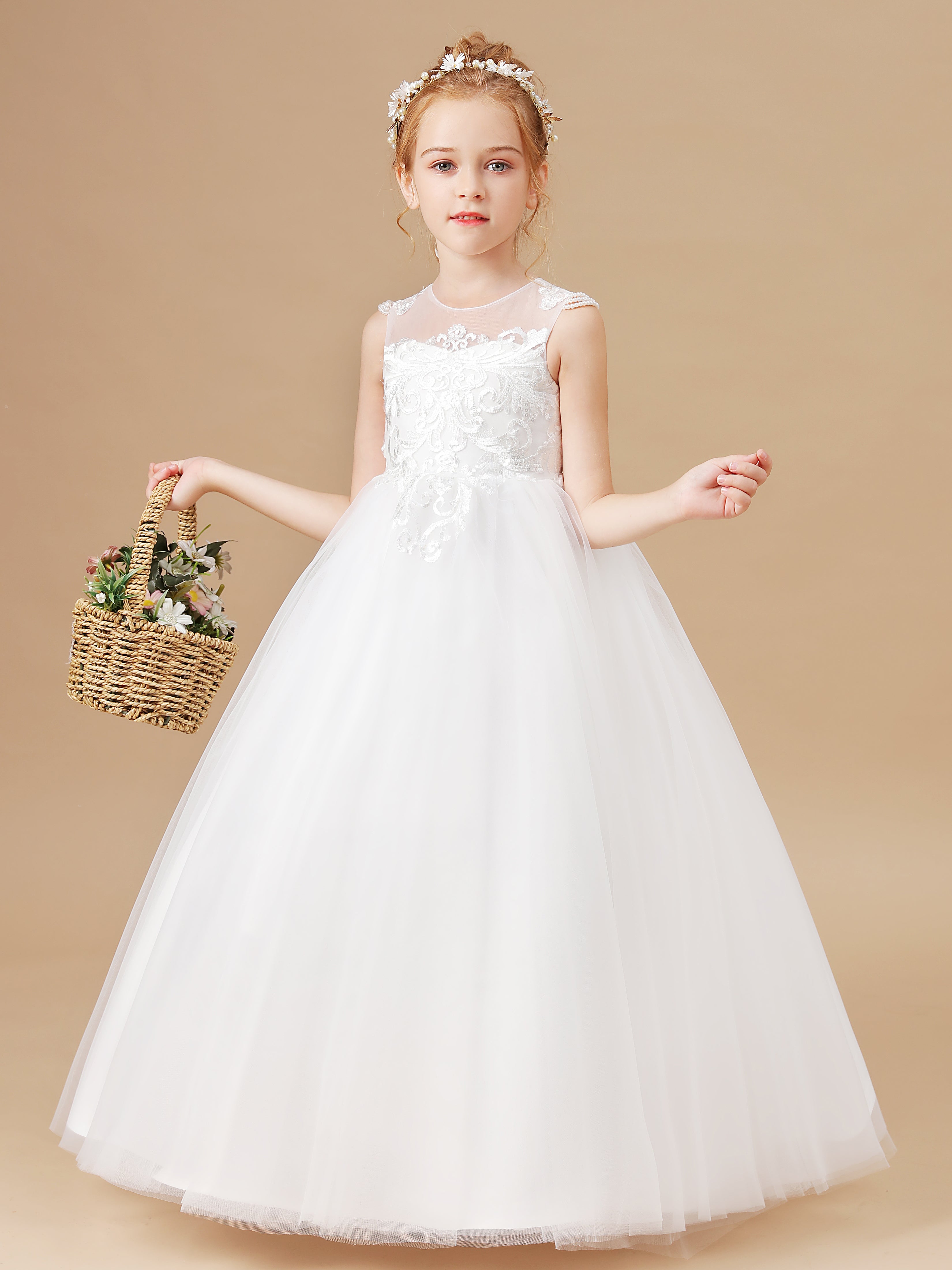 Lovely Sleeveless Button Flower Girl Dress