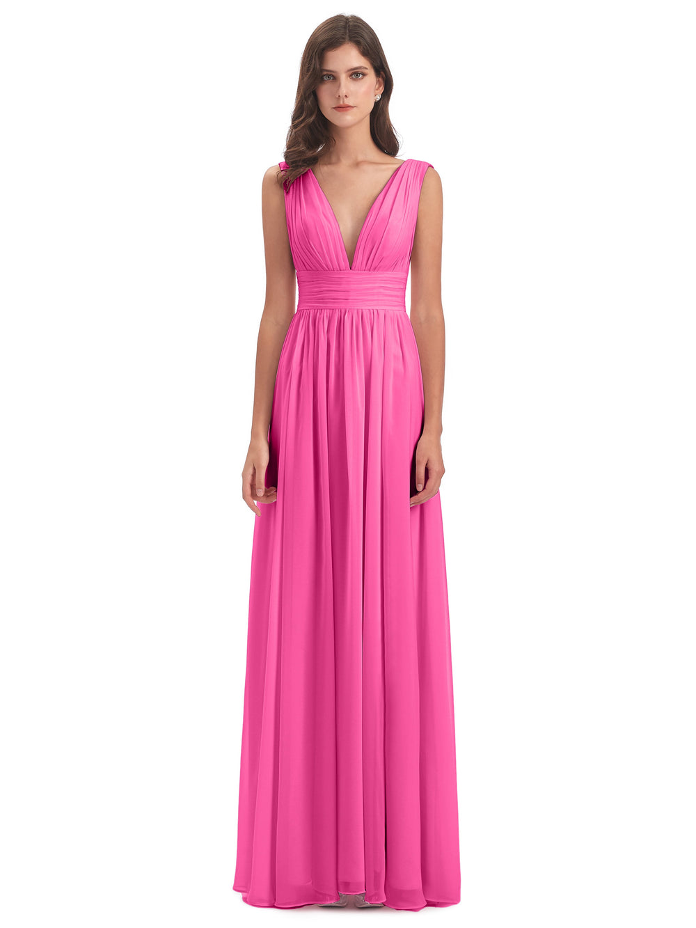 Luna Charming Chiffon V Neck Split Long Bridesmaid Dresses