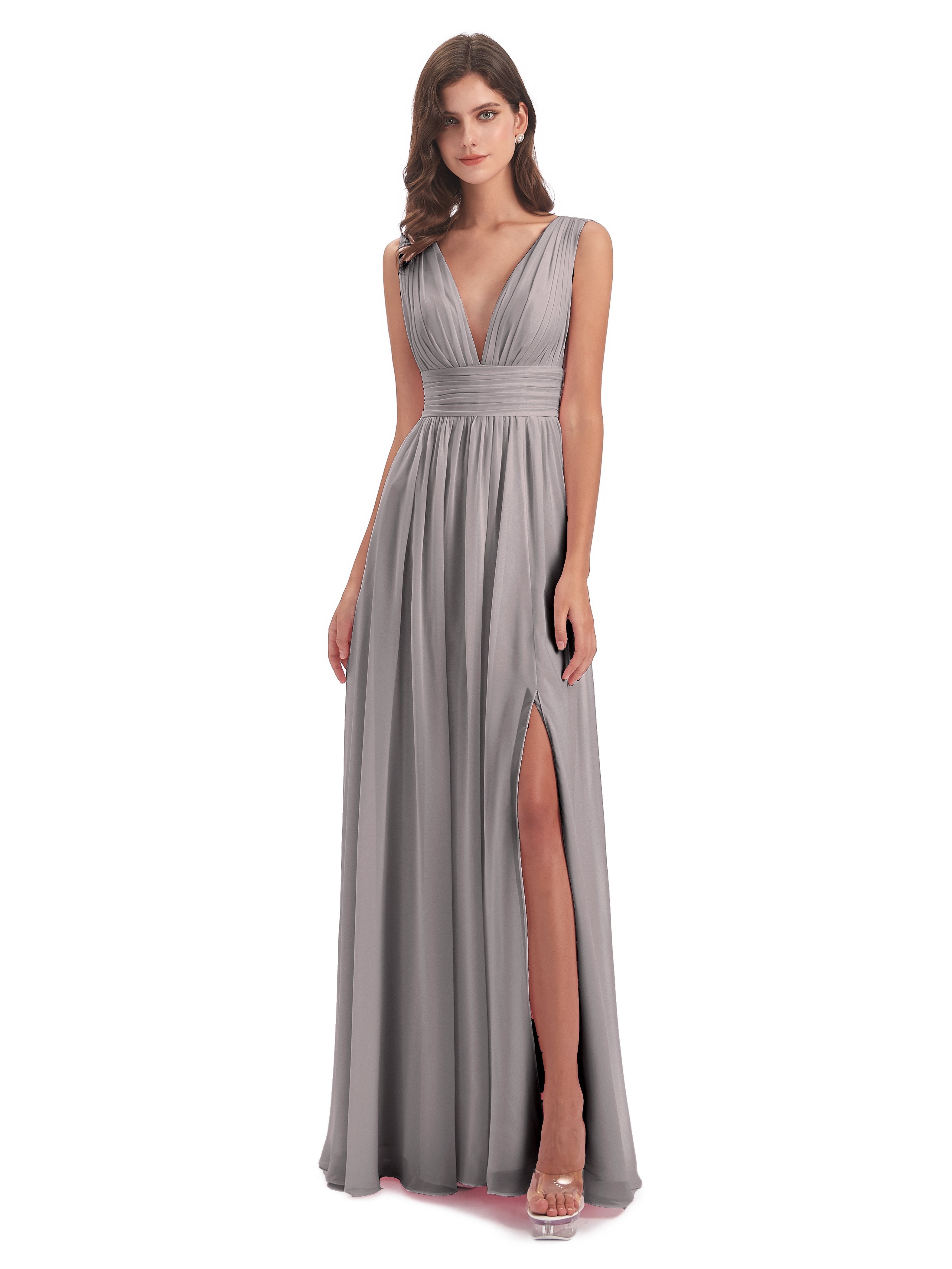 Silver bridesmaid dresses long online