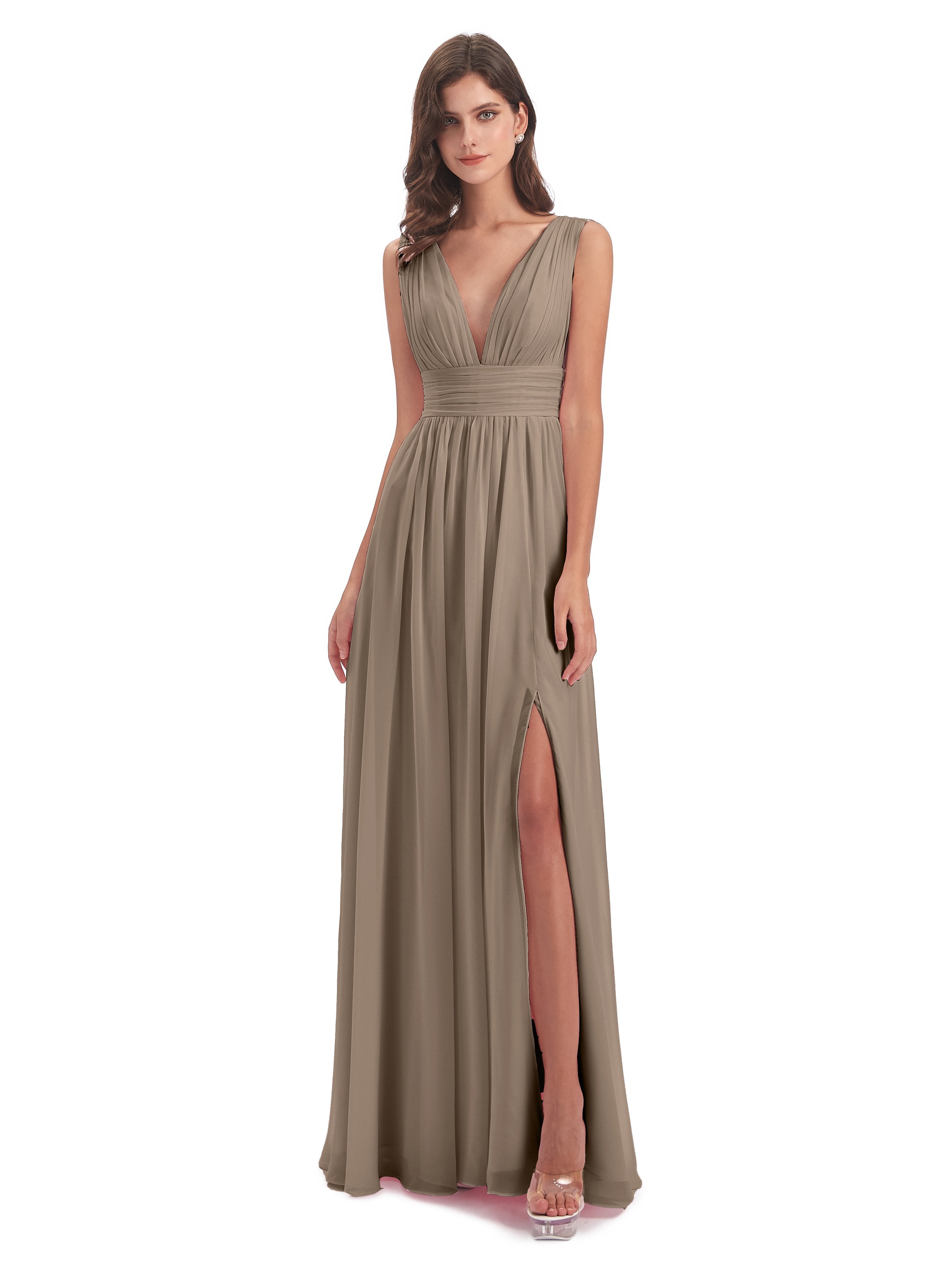 Taupe bridesmaid dresses long online