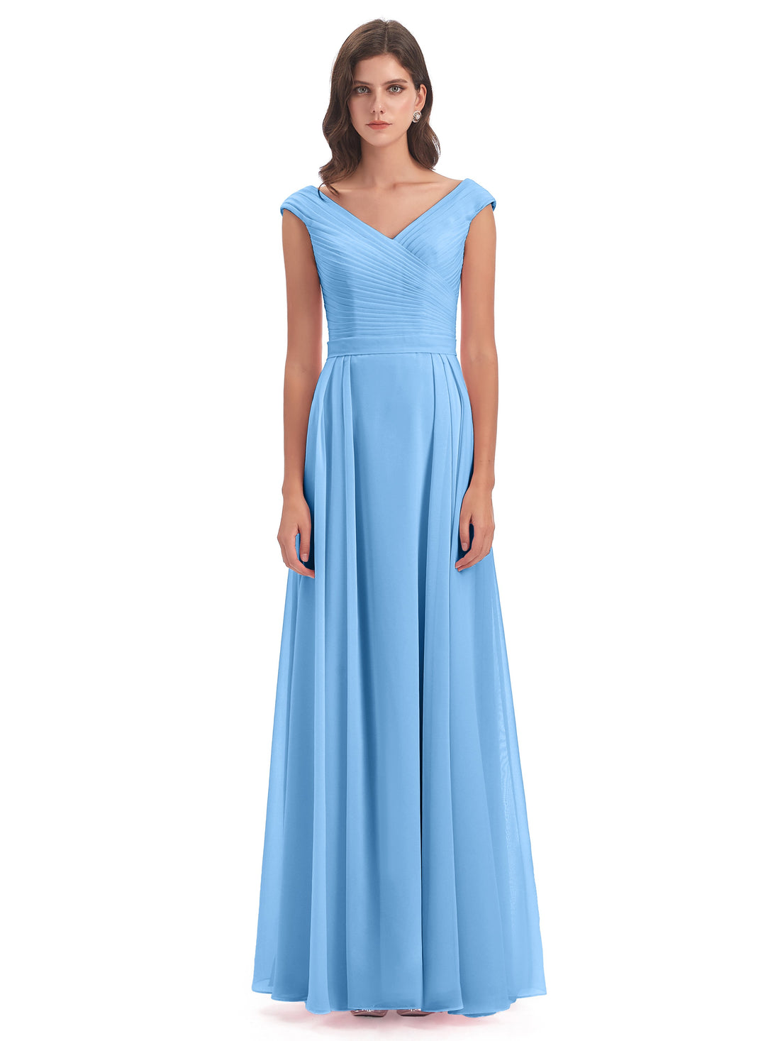 Lyla Beautiful Chiffon A-line V-neck Long Bridesmaid Dresses