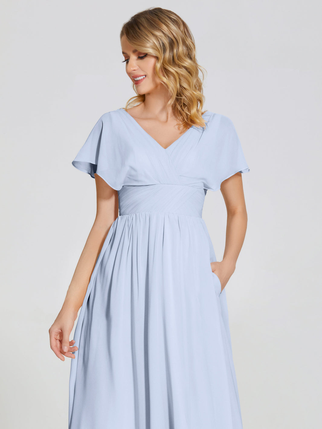 Cicinia Sky Blue Mother Of The Groom Dress Long Chiffon Beaded Floor Length Flutter Sleeves