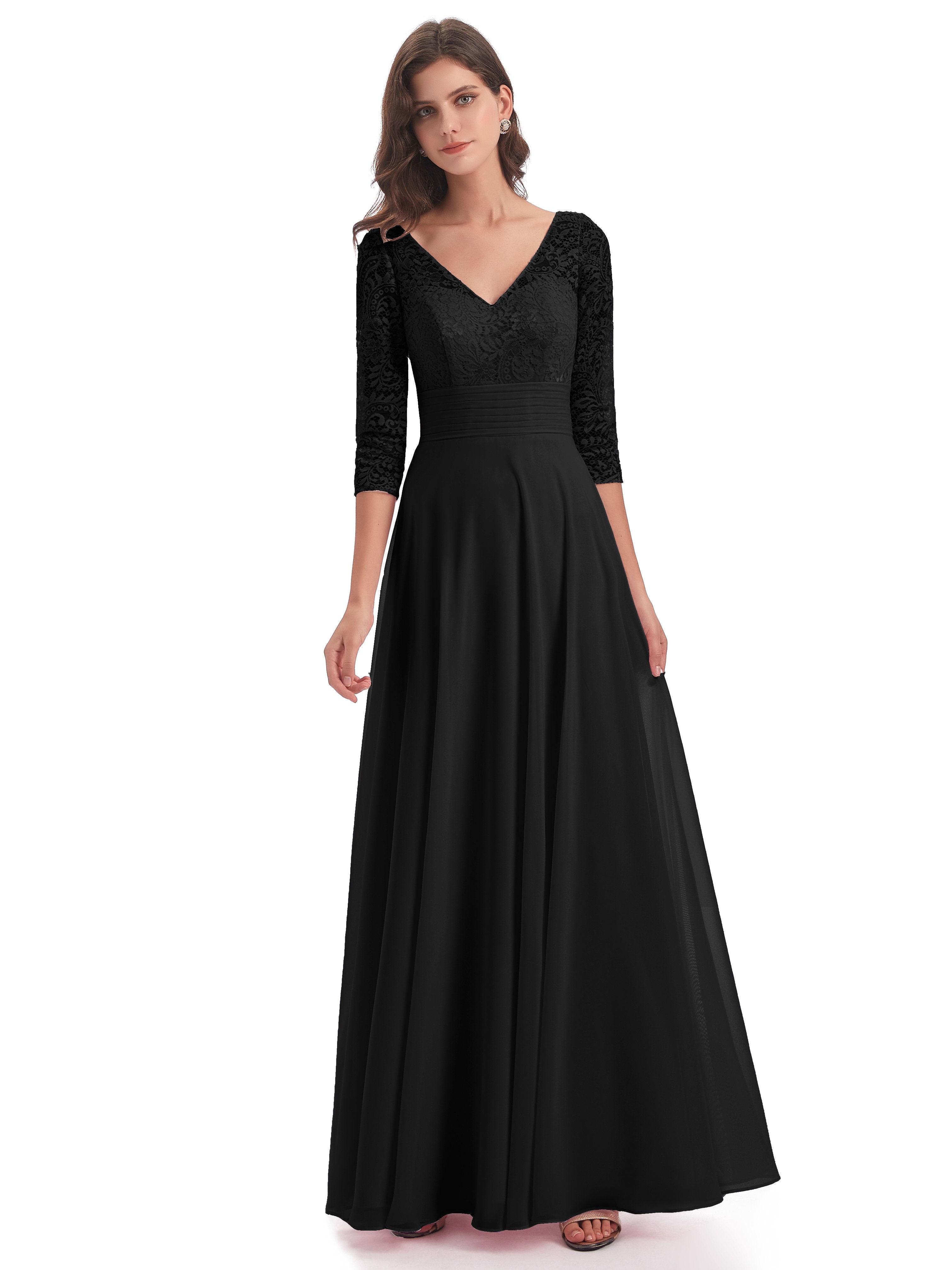 Black lace bridesmaid dresses long best sale