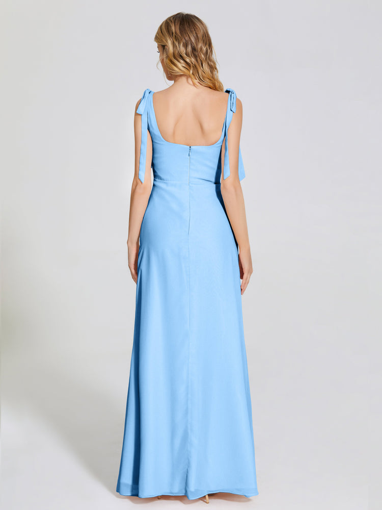Simple Chiffon Bridesmaid Dress with Square Neck Ink Blue