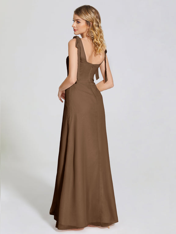 Simple Chiffon Bridesmaid Dress with Square Neck Spa