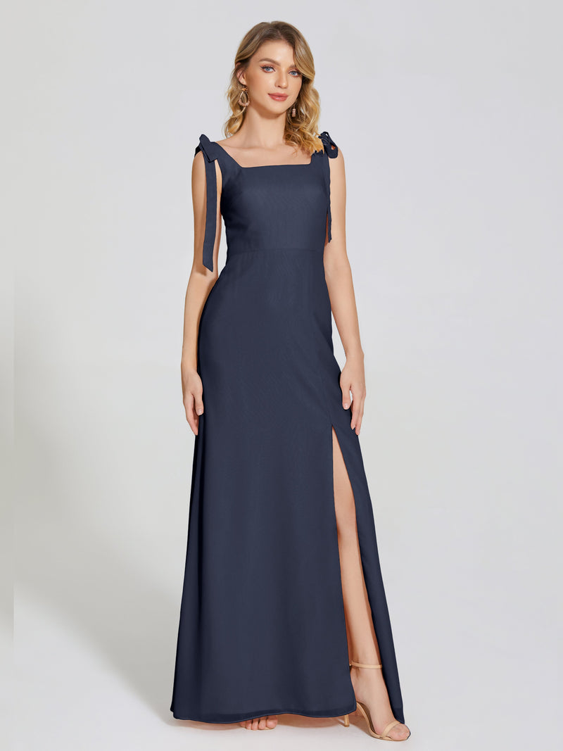 Simple Chiffon Bridesmaid Dress with Square Neck Emerald