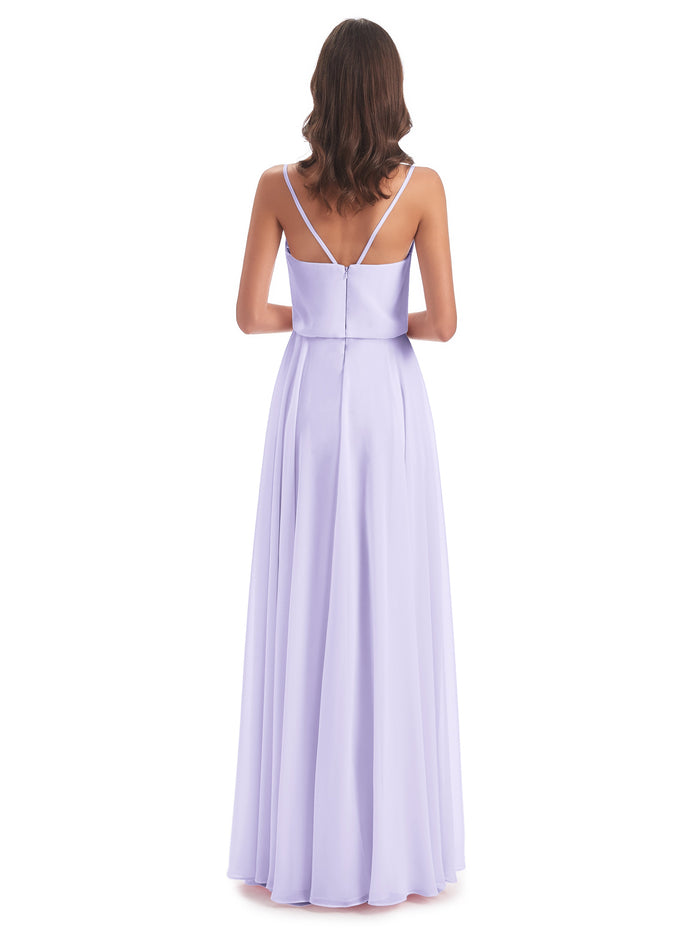 Spaghetti Straps Long Chiffon Dresses Lilac