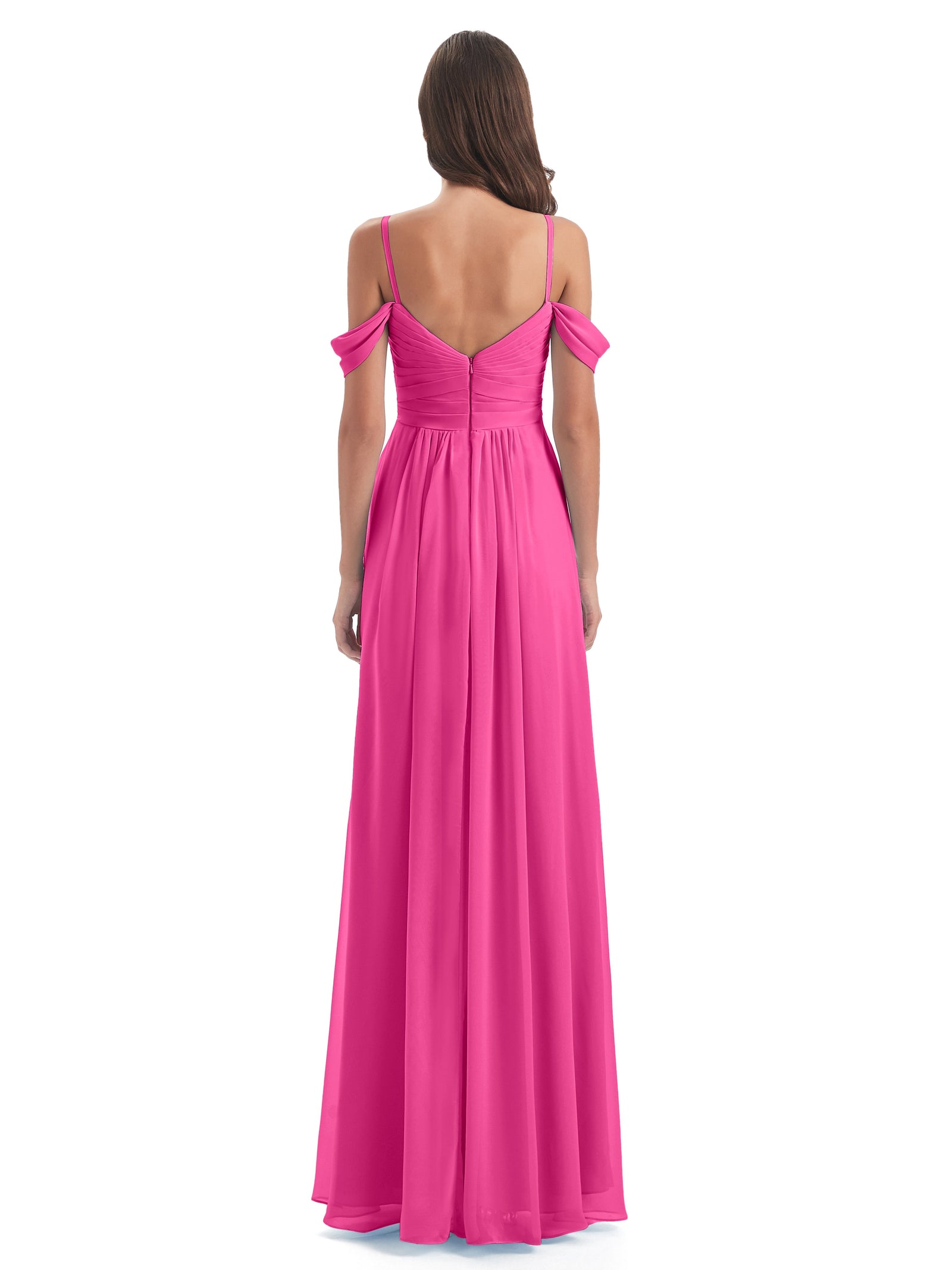 Elegant Spaghetti Strap Gold Chiffon Bridesmaid Dress VMB36