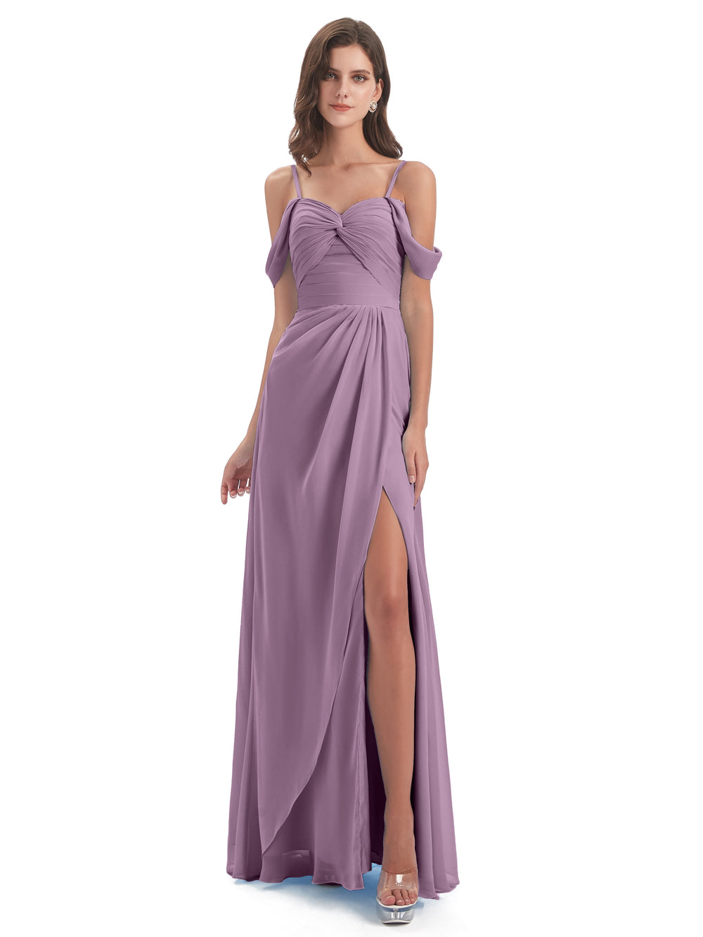 Spaghetti Strap V Neck Split Long Bridesmaid Dress, Orange Bridesmaid Dresses UQ2367 main image 1