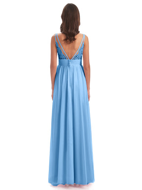 Poppy Simple Spaghetti Straps Pleating Long Bridesmaid Dresses