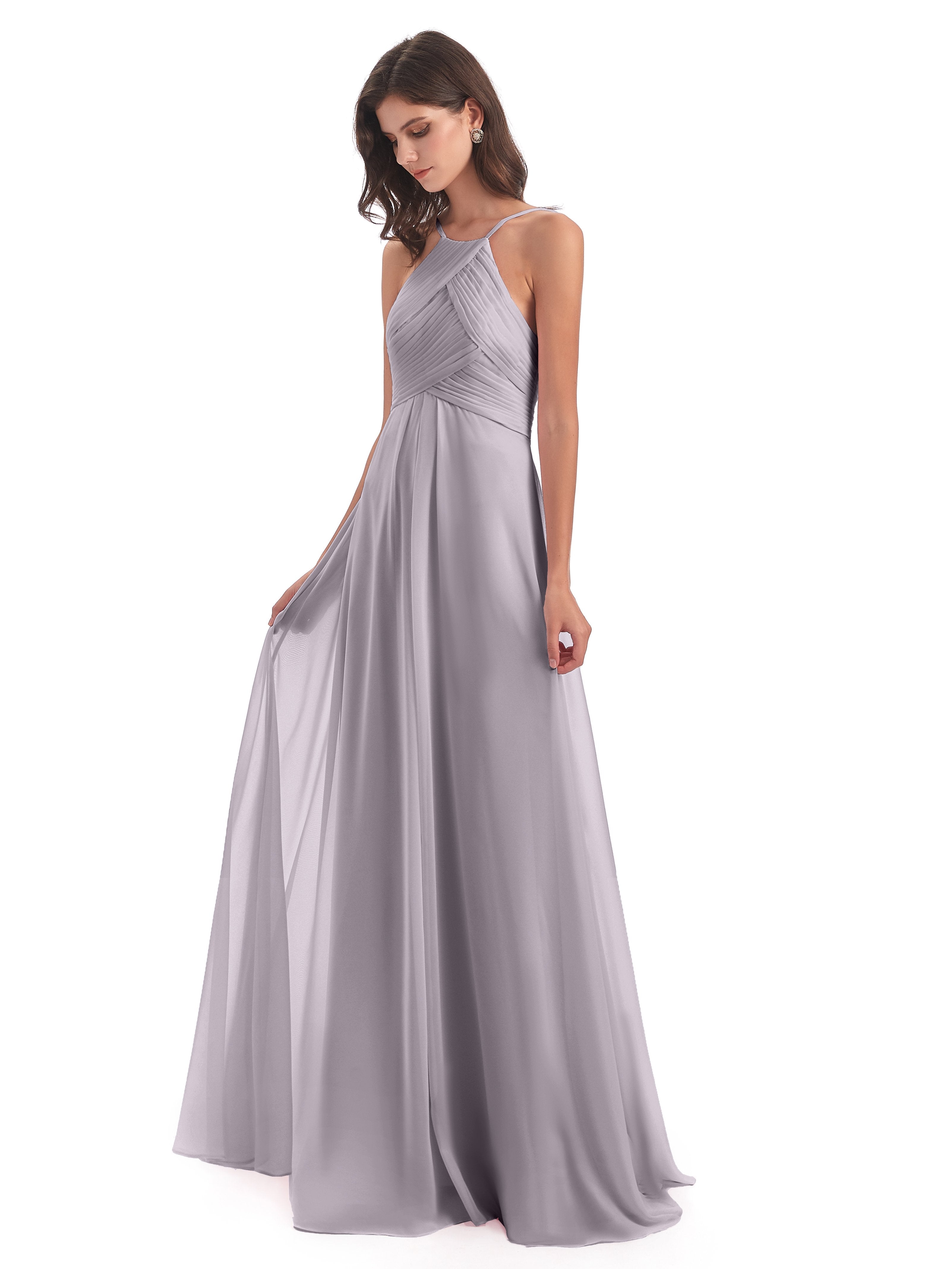 Chiffon halter bridesmaid dress with tulle bow hotsell