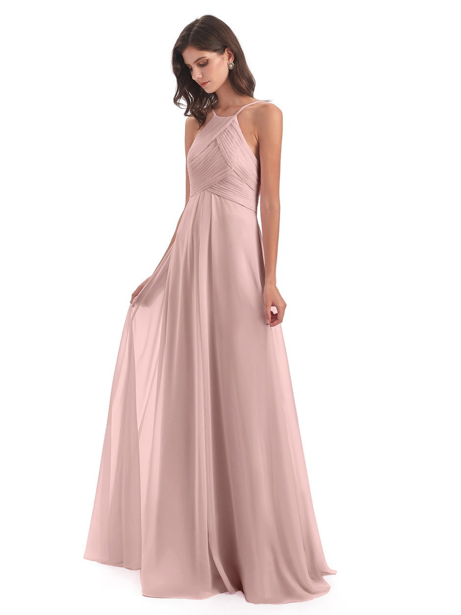 Halter Maxi Chiffon Dress For BRIDESMAIDS Dusty Rose main image 0