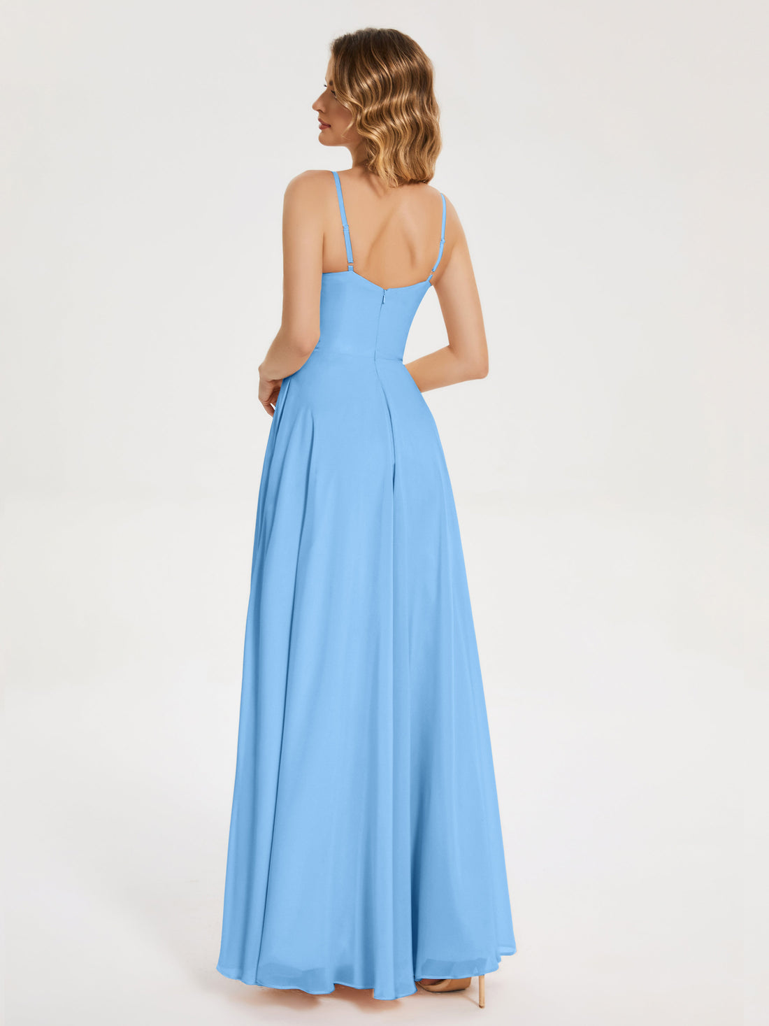 Simple Spaghetti Straps Blush Bridesmaid Dress