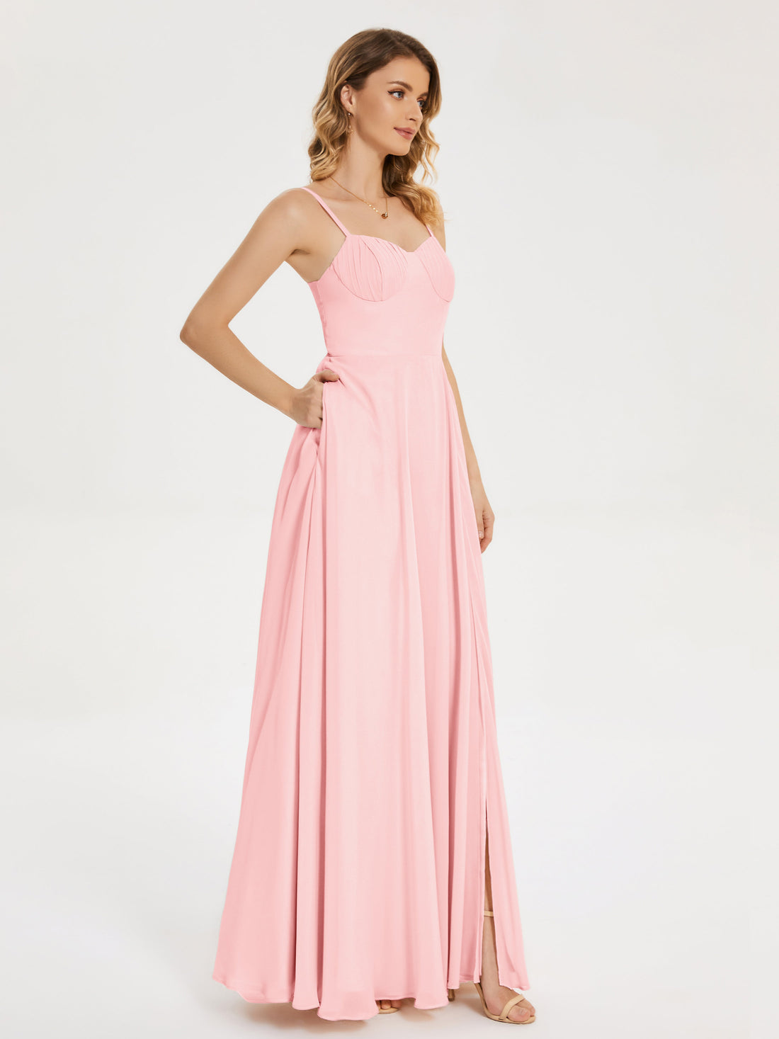 Simple Spaghetti Straps Blush Bridesmaid Dress main image 0