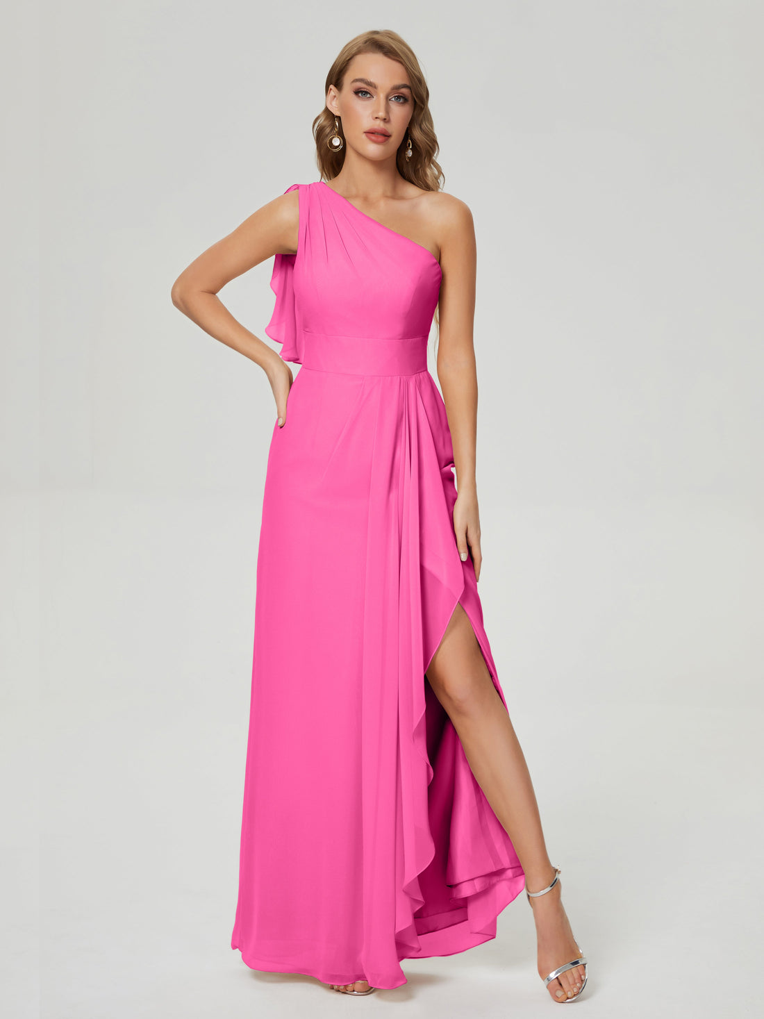Meowmming Women's Red One Shoulder Bridesmaid Dress – A-Line Pleated Chiffon Evening Gown