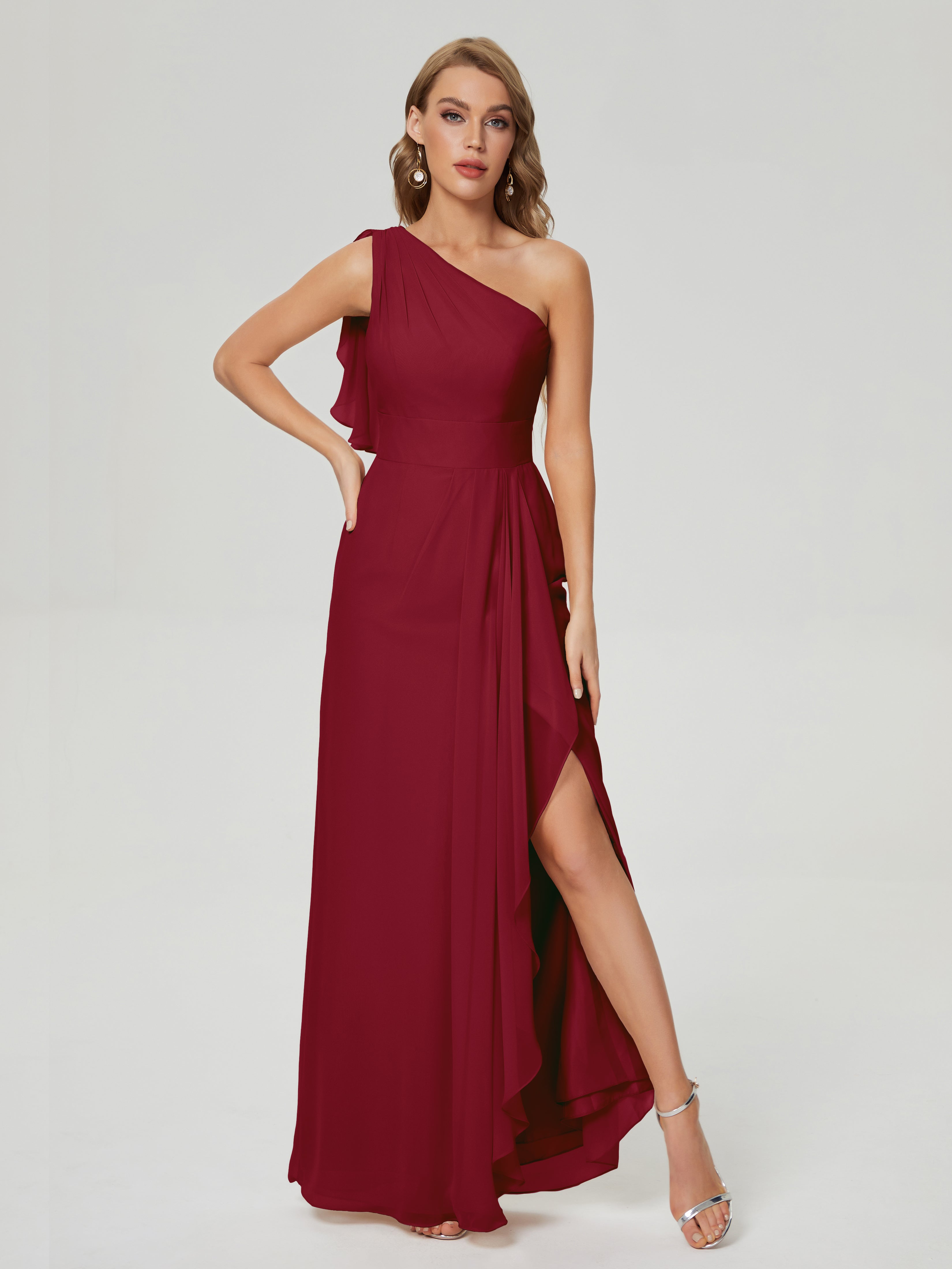 One shoulder burgundy bridesmaid dresses sale