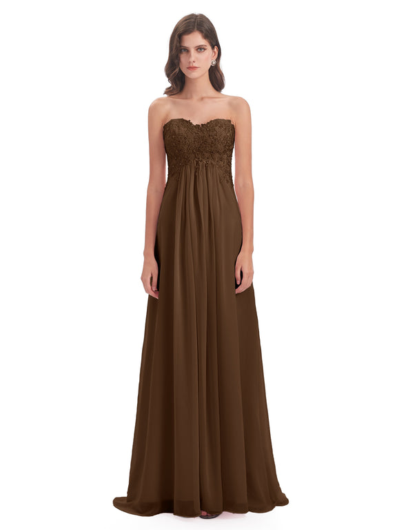 Sweetheart Appliqued Beaded Sweep Train Dress Brown Plus Size main image 1
