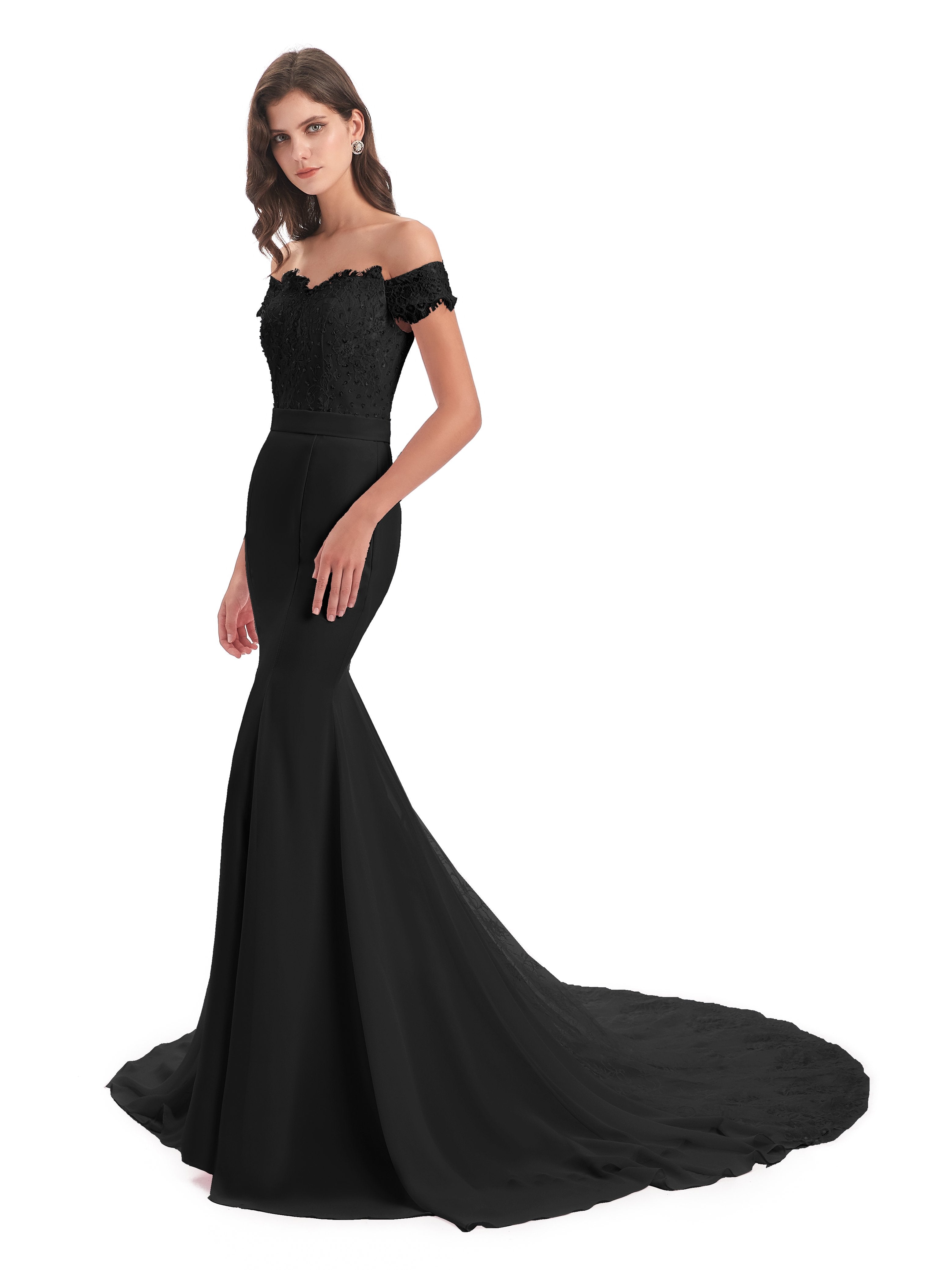 Sienna Pretty Lace Beading Court Train Long Bridesmaid Dresses