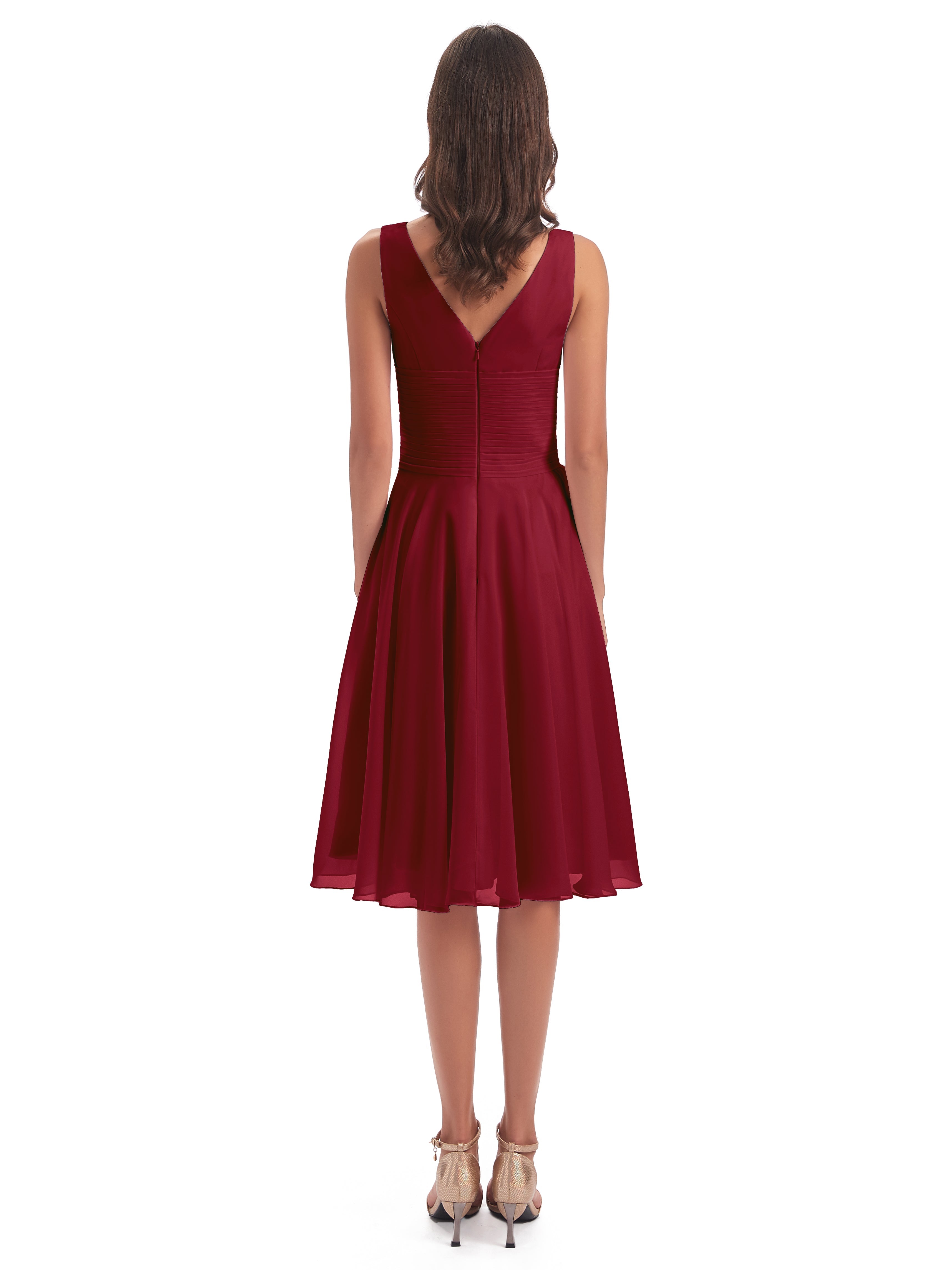 Sophie Affordable Chiffon V neck Knee Length Bridesmaid Dresses