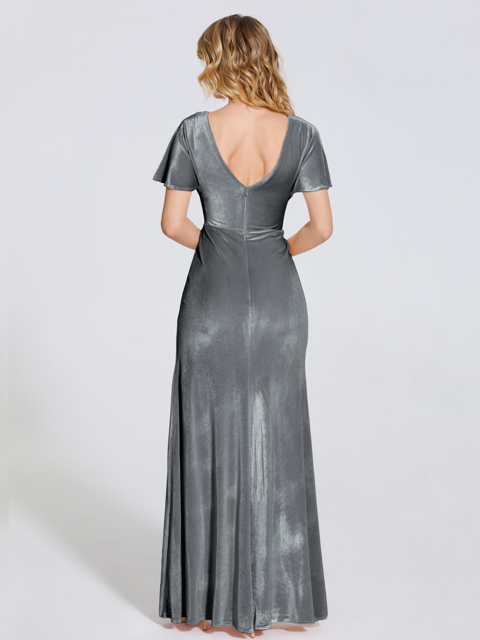 Cap Sleeves Velvet Bridesmaid Dress With Slit