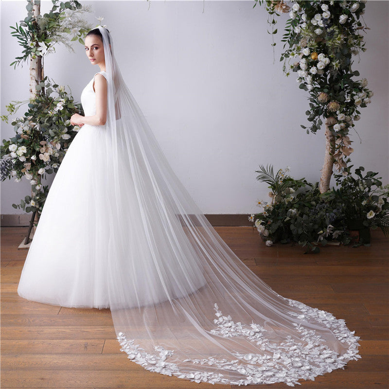 New One-Tier Three-dimensional 3 meters long chapel veil UK TS91X44