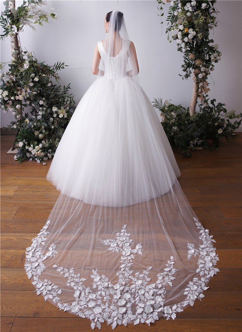 New One-Tier Three-dimensional 3 meters long chapel veil UK TS91X44