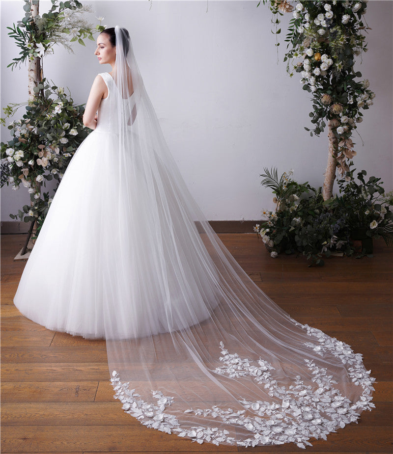 New One-Tier Three-dimensional 3 meters long chapel veil UK TS91X44