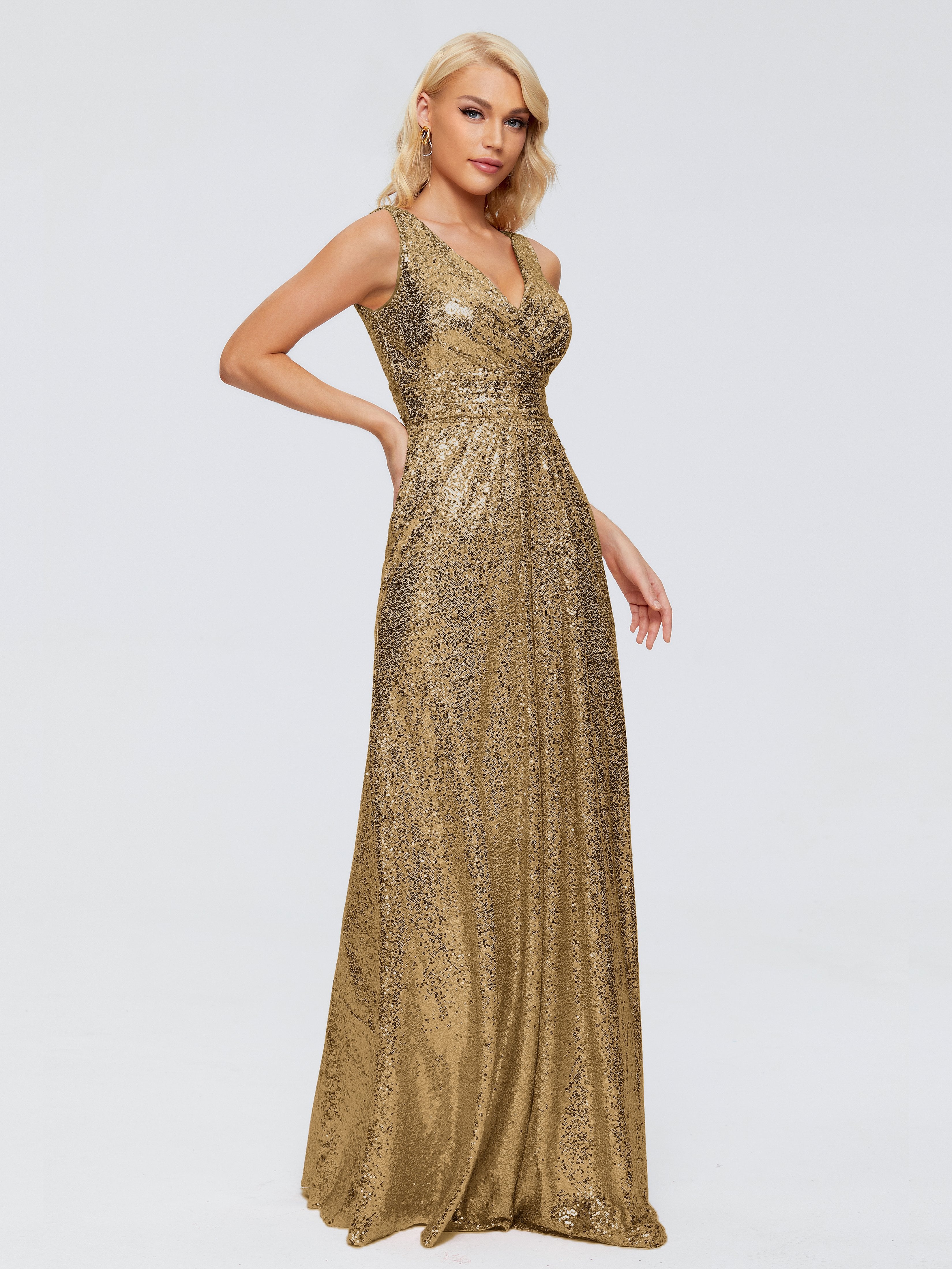 Alyssa Column V back Sequins Bridesmaid Dresses