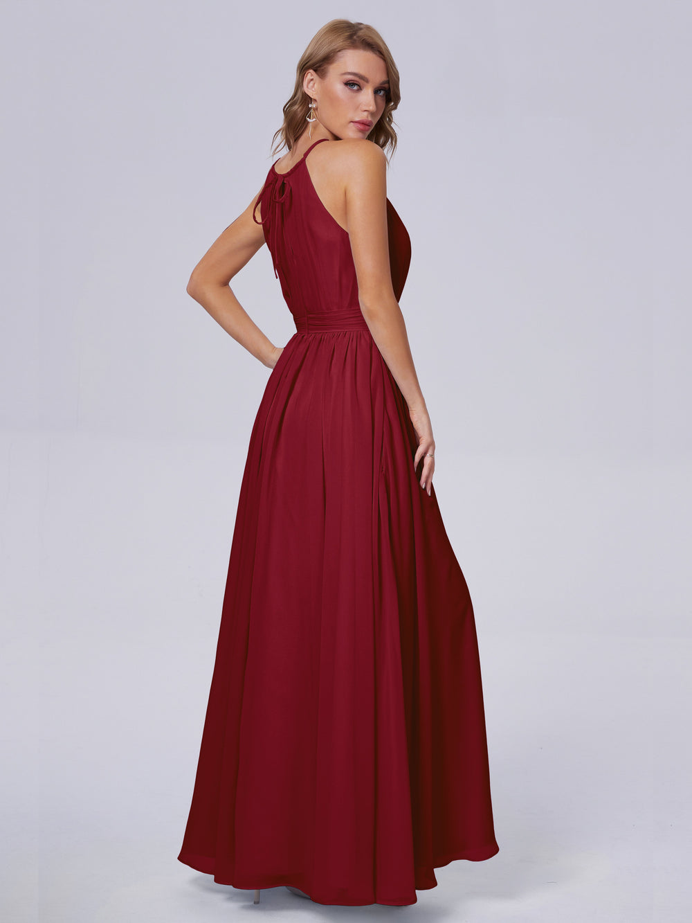 Amaya Pretty Halter Chiffon Long Bridesmaid Dresses