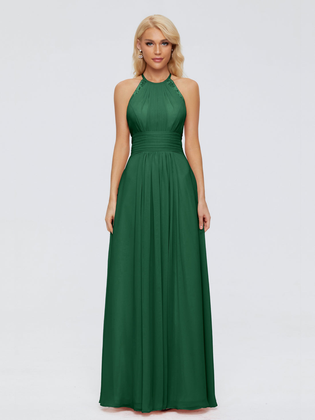 Short Halter Chiffon Bridesmaid Gown Dark Green